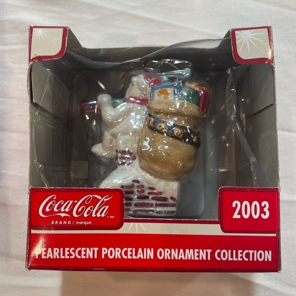 Lot Of 2 Coca Cola Christmas Ornaments 2003 Pearlescent Porcelain Bottle Works - Picture 3 of 16
